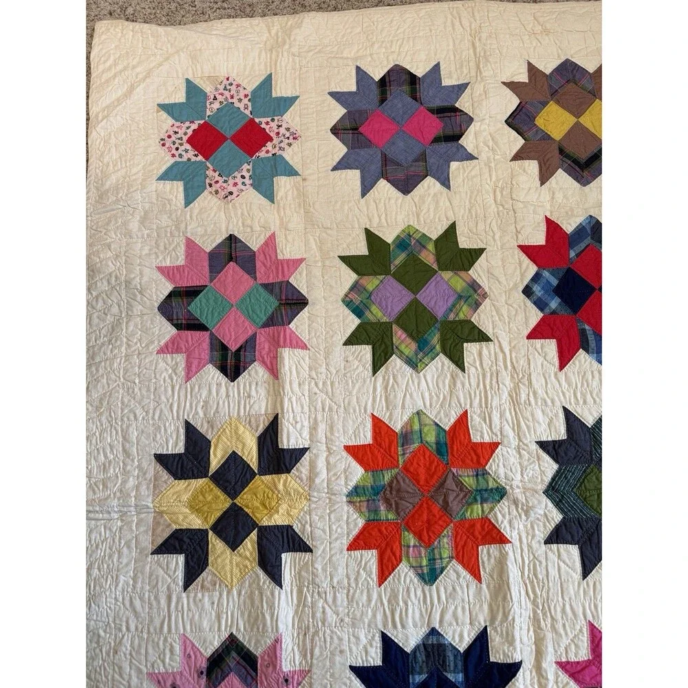 Vintage Handcrafted Patchwork Star Quilt Calico Cottagecore Folk Art 69